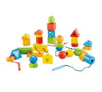 Hape E1019 Replacement for E1001 Threading Game Pieces 32 Colourful Wooden Blocks