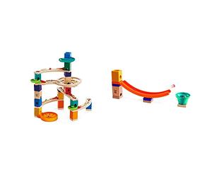 Hape E6020 Quadrilla Cliff-Hanger, Wooden Marble Run - 94 pieces, Educational Construction Toys for 4+ & E6023 Quadrilla Mega Skatepark, Wooden Marble Run Accessories - Toys for 4 Years and Up