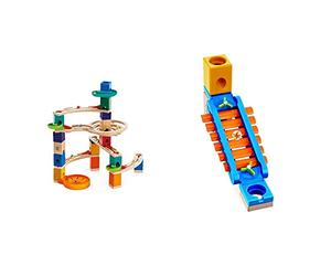 Hape E6020 Quadrilla Cliff-Hanger, Wooden Marble Run - 94 pieces, Educational Construction Toys for 4 + & E6022 Quadrilla Sonic Playground, Wooden Marble Run Accessories - Toys for 4 +