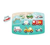 Hape Emergency Peg Puzzle - Wooden Emergency Vehicle Puzzle with Peg Pieces for Kids, 24M