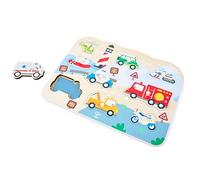Hape Emergency Vehicles Peg Puzzle 18M+, Wooden Toddler Puzzle with Easy-Grip Pegs, Rescue Vehicle Learning Toy