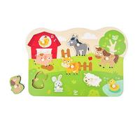 Hape Farm Peg Puzzle, Wooden Puzzle with Handle Buttons for Children - Educational Toy Everything About the Farm, Motor Skills Toy from 24 Months