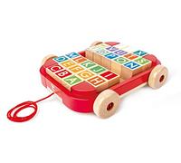 Hape Letter building blocks in a pull-up trolley, pull up toys and building blocks