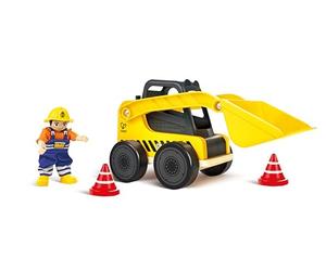 Hape Load 'n' Go Loading Truck | Wooden Loader Truck Toy Set with Figurine and Accessories | Yellow Construction Vehicle for Fine Motor Skill Development and Social Roleplay