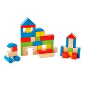 Hape Maple Blocks Kids Wooden Building Blocks Stacking Wooden Block Educational Toy Set for Toddlers, 50 Brightly Coloured Pieces in Assorted Shapes and Sizes
