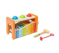 Hape Multifunctional Pound & Tap Bench with Slide-Out Xylophone | Durable Wooden Musical Pounding Toy for Toddlers 12 Months and Up