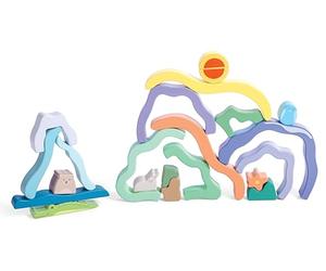 Hape Nature Scene Stacking Blocks - 22-Piece Set with Scenic Trees, Animals & Mountains - Ages 12M+