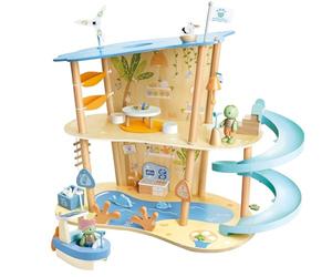 Hape Ocean Rescue Playset, Marine life playset, Solar-Powered Boat, Turtle & Animal Figurines, Ages 3+