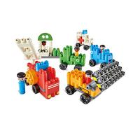 Hape Polym City Vehicles | 130Piece Building Brick Vehicle Toy Set with Figurines & Accessories
