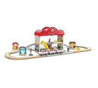 Hape Portable Train Station Set | Wooden Railway Toy with Figurines, Storage Box & Handle | Expandable, Imaginative Play & Travel-Friendly