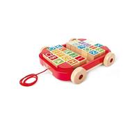 Hape Drag Cart With Stackable Blocks Red Kids