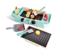 Hape Sizzling Griddle & Grill BBQ, Realistic Sounds, Light-Up Coals, 2-in-1 Playset, Ages 24M+