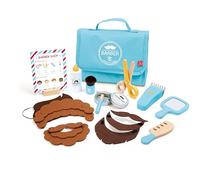 Hape Snip & Style Hair Salon Kit | Pretend Play Hairdressing Set with Realistic Barber Accessories, DIY Felt Hair, and Storage Bag | Wooden Educational Role Play Toy for Kids