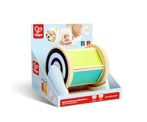 Hape Spinning Drum with Mirror Baby Toy 6M+, Sensory Tummy Time Rattle for Fine Motor & Visual Development