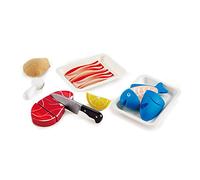 Hape Tasty Proteins | Wooden Pretend Food Playset for Kids, Basic Play Velcro Cooking Ingredients and Accessories Set
