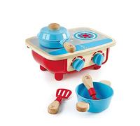 Hape Toddler Kitchen Set - 18M+, Wooden Stove with Pot, Pan, Spoon & Spatula for Pretend Play