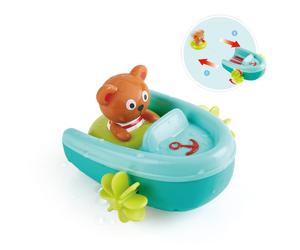 Hape Tubing Pull-Back Boat Bath Toy Teddy Bear Floating Paddle Boat Bath Toy B
