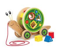 Hape Walk-A-Long Snail Pull Toy |Award-Winning Toddler Wooden Push and Pull Toy with Removable Colour-Coded Shape Sorter Shell, Fun Educational Toy for Kids
