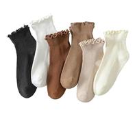 HAPEE Womens Ruffle Slouch Socks,Cute Cotton Crew Socks, Novelty Casual ankle socks Knit Socks 5 Pairs (6pairs-Mix Color short2)