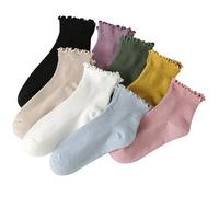 HAPEE Womens Ruffle Slouch Socks,Cute Cotton Crew Socks, Novelty Casual ankle socks Knit Socks 5 Pairs (8pairs)