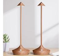 Hapfish Battery Operated Table Lamps for Living Room Set of 2, Rechargeable Cordless LED Desk Lights, Portable & Dimmable, Wireless Small Battery Powered Lamp for Outdoor Living Room Dining - Wood