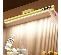 Hapfish Battery Powered Motion Sensor Lights, Rechargeable Led Strip Light Bar Battery Operated 4000mAh Magnetic Dimmable, Under Shelf Lighting for Mirror Indoor Wall Cabinet Kitchen - Gold