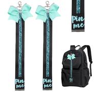Hapforever 2PCS Cheer Bow Keychain Cheerleader Gifts Cheer Pin Me Ribbon Cheer Pin Strap Pin Me Cheer Ribbon for Backpack, Black/Teal, 14.5 Inches