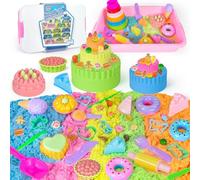 Haphiz Magic Play Sand Ice Cream for Kids 3 4 5 6 7 8 Years Ice Cream Cakes Building Molds Self-Sticking 5 Color Sand with Sandbox Sensory Sands Toys Birthday