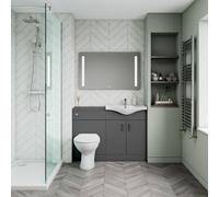 Hapi Anthracite Grey Freestanding Bathroom Cloakroom Set 1150mm 2 Door Vanity Basin Unit & Toilet With Seat And Flush