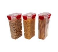 HAPI STUFF Airtight Compact Leakproof Pantry Kitchen Food Storage Containers Clip Lock Lid (3 pcs Red (Slim) - 1450ml)