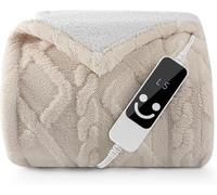 Hapiclody Heated Throw Blanket 127x152cm, Electric Blanket Throw with 5 Heating Levels & 12 Hours Auto Off,Flannel to Sherpa Super Cozy Heated Blankets for Bedding Sofa Machine Washable,Beige