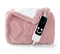 Hapiclody Heated Throw Blanket 127x152cm, Electric Blanket Throw with 5 Heating Levels & 12 Hours Auto Off,Flannel to Sherpa Super Cozy Heated Blankets for Bedding Sofa Machine Washable, Pink
