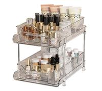 Hapihom 2 Tier Bathroom Counter Organizer,Pull Out Clear Under Sink Organizers With Dividers,Clear Vanity Counter Storage Organizer for Vanity Kitchen Bedroom