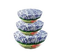 Hapihom 3 Pcs Bowl Covers Reusable in 3 Size Stretch Cotton Fabric Food Storage Covers,Elastic Bowl Cover for Food Fruits Leftover