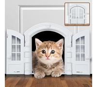 Hapihom Cat Door Interior Door,No Flap Castle Cat Door With Locking Function Cat Door Curtain for Dogs Cats and Pets Easy DIY Installation White 9.4x10.8 in