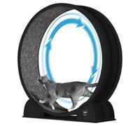 Hapihom Cat Exercise Wheel, 45"/114cm Large Cat Treadmill with Pedometer & Detachable Carpet, ABS Super Quiet Pet Running Wheel for Cats' Running/Walking/Training/Weight Loss and Health - Black