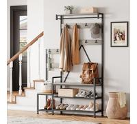 Hapihom Coat Rack with Shoe Storage, Industrial Freestanding Hall Tree with Coat Hooks & Metal Frame, for Hallway, Living Room, Bedroom, Cloakroom 113 x 30 x 180 cm - Grey
