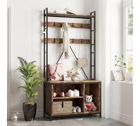 Hapihom Coat Rack with Shoe Storage, Industrial Freestanding Hall Tree with Coat Hooks & Metal Frame, for Hallway, Living Room, Bedroom, Cloakroom 93 x 35 x 178 cm - Retro