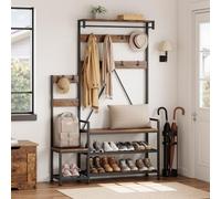 Hapihom Coat Rack with Shoe Storage, Industrial Freestanding Hall Tree with Coat Hooks & Metal Frame, for Hallway, Living Room, Bedroom, Cloakroom 113 x 30 x 180 cm - Retro