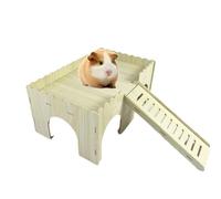 Hapihom Guinea Pig Castle, Wooden Hamster Hideout House With Cave Stairs, Cute Bunny Chinchillas Small Animal House Bed Hut Habitats For Playing Sleeping Hiding