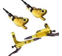 Hapihom Hydraulic Disc Brake Set, 4-Piston Bicycle Hydraulic Disc Brake, Hydraulic Brake Bicycle Made of Aluminium Alloy, Bicycle Disc Brake Set Front and Rear Gold