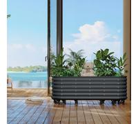 Hapihom Raised Garden Bed, Bottomless Galvanised Steel Planter Box with Wheels, Stablewave Shape, Safety Roundcorner, Easy Assembly & Anti-Rust Heavy-Duty Steel for Vegetables, Fruits 240x60x50CM