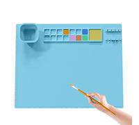 Hapihom Silicone Craft Mat 20"X16" Kids Silicone Art Mat with Foldable Cup and Brush Holder Color Dividers Heat-Resistant Craft Mat Painting Mat for Painting Art Clay sky blue