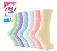 HapiLeap Fluffy Slipper Socks With Non Slip Soles For Women & Girl 6 Pairs (Series A)