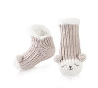 HapiLeap Slipper Socks Women Non Slip Fluffy Animal Thick Knitted Fleece Lined Low Cute Ankle Warm Cosy Bed House Socks for Women Girls Winter Gifts (Beige)