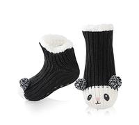 HapiLeap Slipper Socks Women Non Slip Fluffy Socks Cute Animal Thick Knitted Fleece Lined Low Cute Ankle Warm Cosy Bed House Socks for Women Girls Winter Gifts (Black)