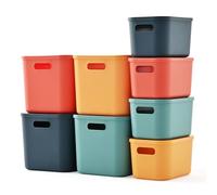 HapiLeap Storage Boxes With Lids, Stackable Plastic Storage Baskets for Shelves Kitchen Bathroom Playroom Classroom Office Nursery (4 Large + 4 Small)