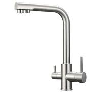 Hapilife 3 Way Kitchen Tap with Water Filter Brushed Nickel Dual Lever | 3 Way Taps for Kitchen Sink with Drinking Water Filter, 304 Stainless Steel, 3 in 1 Triflow Tap Square L-shaped, DIY Easy Fit