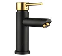 Hapilife Basin Mixer Tap Bathroom Sink Taps Black and Brushed Gold Basin Taps, Monobloc Single Lever Hot and Cold Mono Washroom Bathroom Tap with UK Standard Hoses, Modern, Stainless Steel