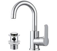 Hapilife Basin Mixer Tap with Pop Up Waste - Chrome Bathroom Sink Mixer Tap with 360° Swivel Spout, Stainless Steel Monobloc Single Lever Basin Faucet